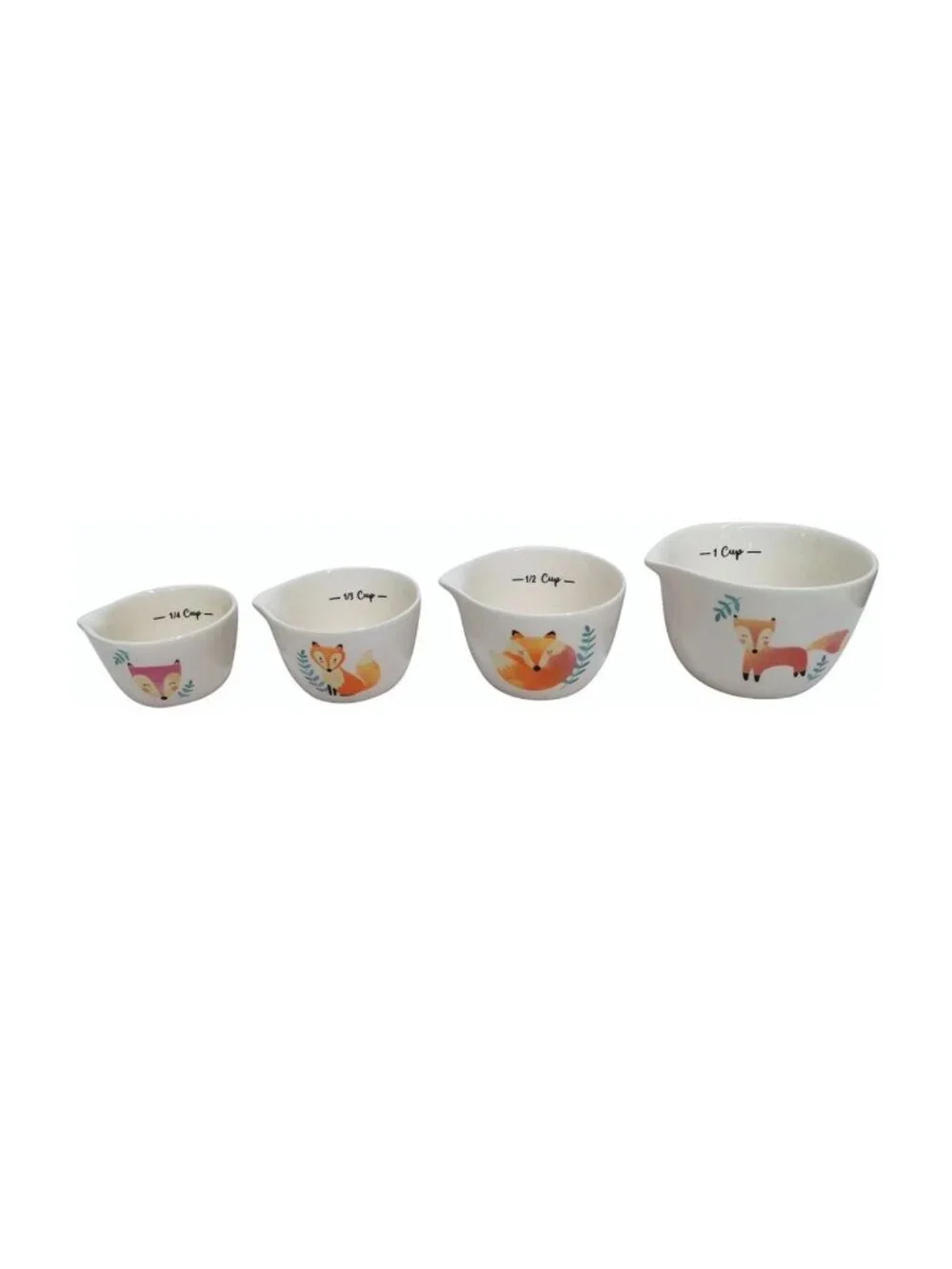 Ceramic Fox-Themed Measuring Cups Set Of 4 With 1/4 1/3 1/2 And 1 Cup Sizes